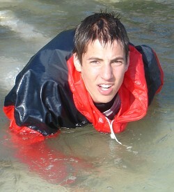 river hiking fully clothed
